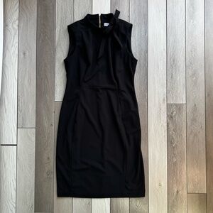 Calvin Klein Petite Bow-Neck Sheath Black Midi Dress | Size: 10 | Good Condition